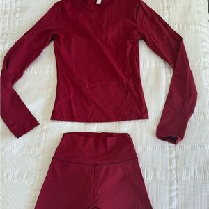 Red Long Sleeve Top and Leggings Set
